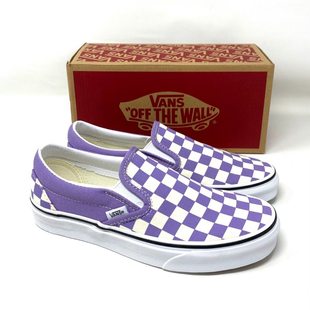 VANS Sneaker Men's VN0A33TB9HM Classic Slip On Checkerboard Chalk Violet White - Picture 6 of 10